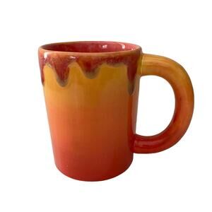 Vintage drip glaze coffee tea mug, orange, yellow, red, Fall